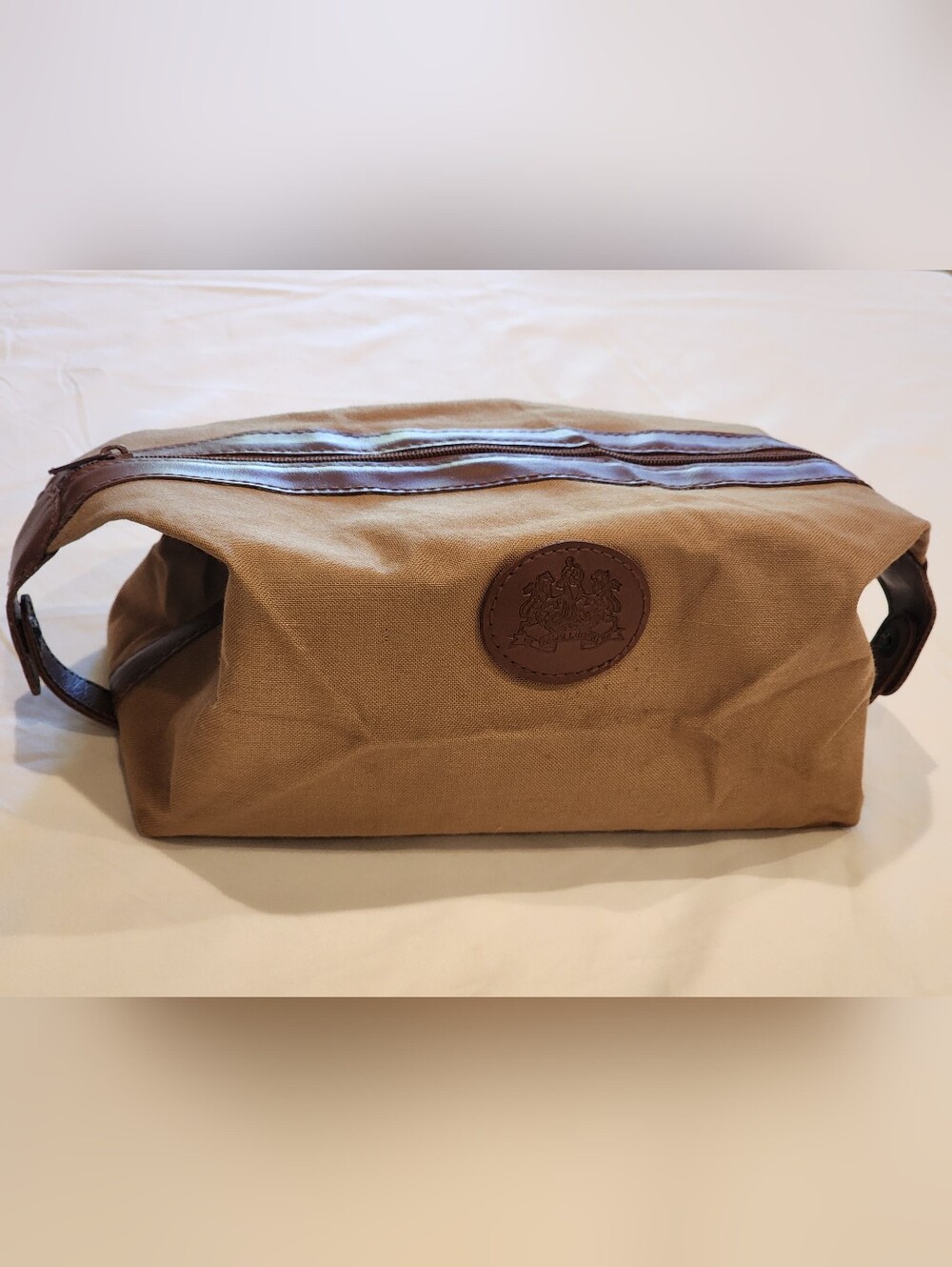 Ralph Lauren Canvas Toiletry Bag in Tan with Leather Logo Patch